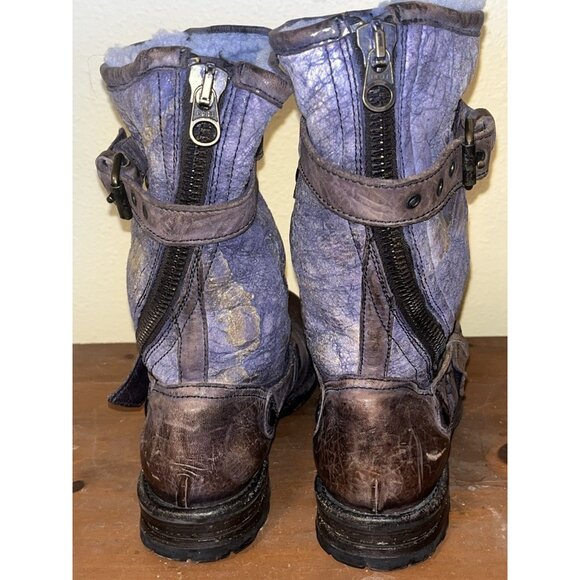 UGG Italy Boots Adela Lamb Fur Shearling Leather Motorcycle Combat 7 B Moto - Picture 7 of 16